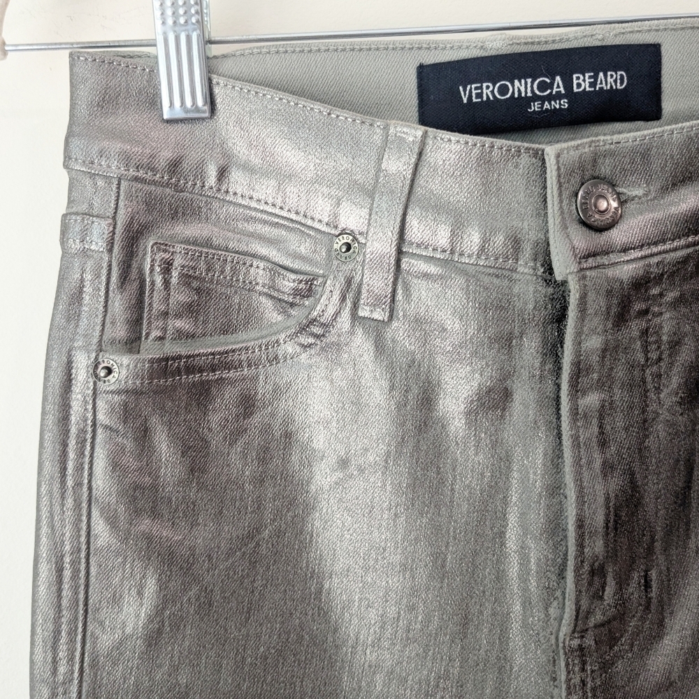 Veronica Beard Carson High Rise Ankle Flare In Light Gunmetal - Picture 4 of 8